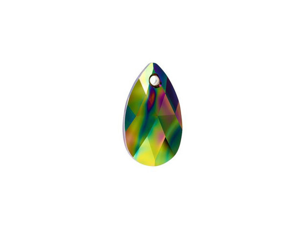 Magnificent multicolor beauty fills this PRESTIGE Crystal Components pear pendant. This lovely pendant features a simple pear shape and is covered in precise-cut facets that sparkle brilliantly. The teardrop-like shape will add sophistication to any necklace design and the Austrian crystal will glitter like no other. Use it with a bail to ensure your pendant hangs straight and even. This item features a unique metallic effect with a dark, oily pattern on top of the crystal, resulting in a multicolor look. The pattern is unique on every piece, giving you versatility in your designs.