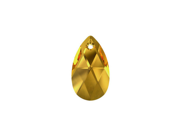 Luxurious golden sparkle fills thisÂ PRESTIGE Crystal Components pendant. This lovely pendant features a simple pear shape and is covered in precise-cut facets that sparkle brilliantly. The teardrop-like shape will add sophistication to any necklace design. Use it with a bail to ensure your pendant hangs straight and even.