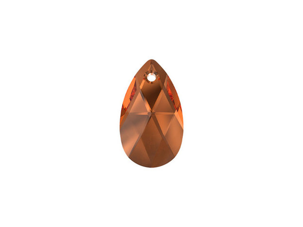 A bold amber brown color fills thisÂ PRESTIGE Crystal Components pendant. This lovely pendant features a simple pear shape and is covered in precise-cut facets that sparkle brilliantly. The teardrop-like shape will add sophistication to any necklace design. Use it with a bail to ensure your pendant hangs straight and even.