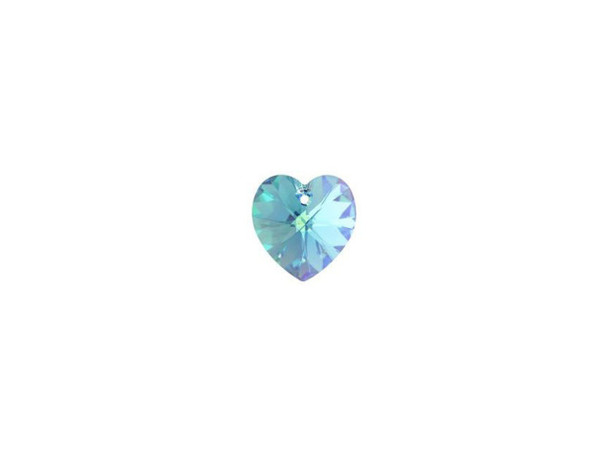 This PRESTIGE Crystal Components heart pendant displays a whimsical Aquamarine hue that gains brilliance from precision cut facets. In addition to increasing the brilliance, the AB finish produces a beautiful sheen of shifting color. Try stringing one onto colorful silk ribbon for a pretty necklace.Sold in increments of 6