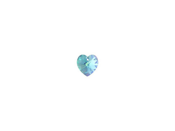 Saturate your jewelry designs in colorful sparkle using this PRESTIGE Crystal Components heart pendant. Featuring a translucent aqua hue, this heart-shaped pendant is coated in an iridescent finish to reflect light in pastel sparkles. cut facets converge to a point on both sides of the pendant for amazing brilliance. Heart-shaped jewelry is a timeless choice and this pendant offers a sparkling take on this look. Simply string one onto silk ribbon for a pretty result.Sold in increments of 6