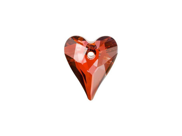 Fiery color meets a passionate symbol of love in this PRESTIGE Crystal Components Wild Heart pendant. The irregular facets and elongated point give this heart-shaped pendant a contemporary twist that is sure to spice up your designs. The stringing hole is punched through the top of the shape to provide a lovely dangling effect when strung. These pendants will add a romantic touch to your jewelry designs that feels fresh and new. This pendant features a fierce red color glowing with burning orange sparkle.