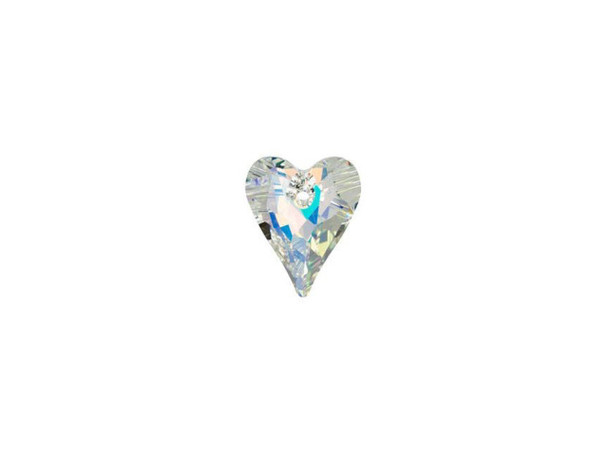 Provide your designs with a sparkling focal point using this PRESTIGE Crystal Components Wild Heart pendant. Featuring a Crystal clear transparency, this 17mm bead is coated in an iridescent finish to reflect light in beautiful pastel sparkles. The heart-shape features an elongated point for a modern look. For a quick yet stunning necklace, simply string this pendant onto silk ribbon.