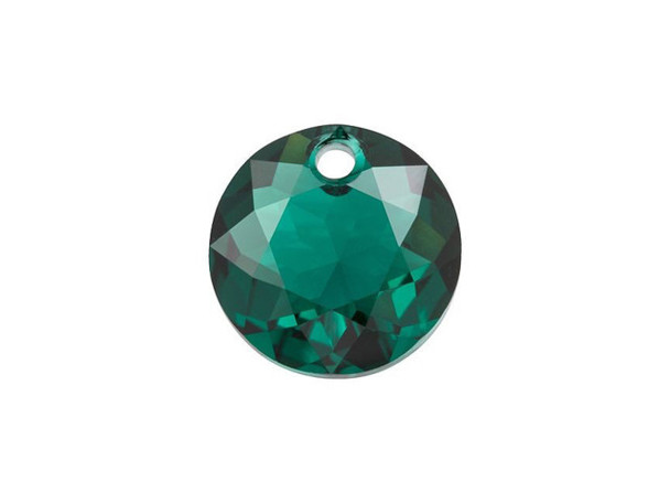 Add a lucky glitter to designs with this PRESTIGE Crystal Components pendant. This pendant is an adaptation to the chaton shape and features 49 facets in a gemstone-inspired design. It's sure to elevate your style with its fine-jewelry look. The truly versatile design will work in glamorous styles or even more earthy designs. This bold pendant displays a deep emerald green color. Use it in birthstone jewelry for the month of May.Sold in increments of 3