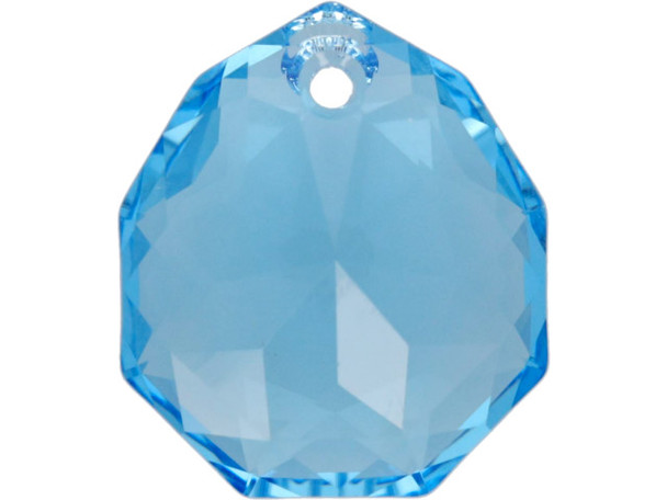 Let your designs shine with this PRESTIGE Crystal Components 6436 Majestic Pendant. This pendant features a wide teardrop-like shape with angular facets. These facets catch the light and make this pendant really sparkle. There is a stringing hole at the top of the pendant, so it is easy to add it to your designs. This pendant features an Aqua color.