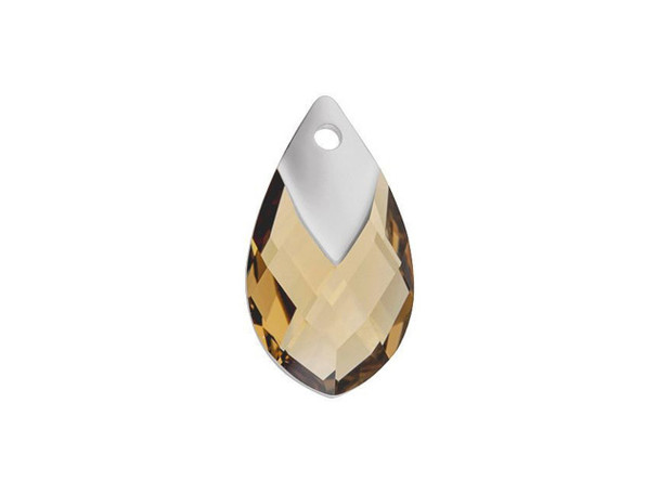 You can add golden brown sparkle to designs with ease using this PRESTIGE Crystal Components pendant. This elegant pear-shaped pendant features a brilliant multilayered cut and a pressed cavity on top with a coating that looks like a metal frame. The metallic coating will make a wonderful complement to rhodium-colored clasps, pinch bails, loops, and more. With this pendant, you don't have to glue a metal cap and you'll save time designing. It offers a quick and easy application with a sophisticated and refined look.