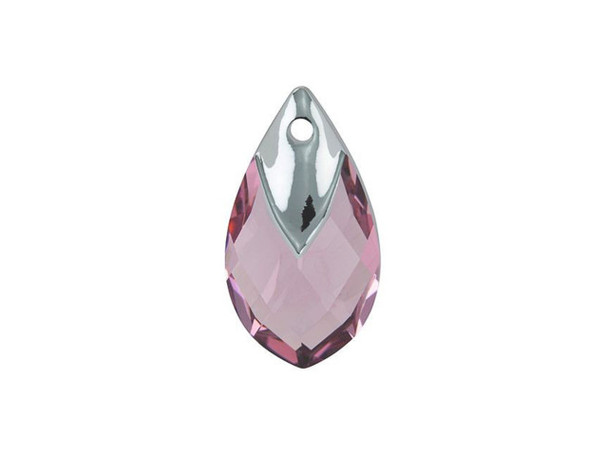 It's easy to bring regal style to designs with this PRESTIGE Crystal Components pendant. This elegant pear-shaped pendant features a brilliant multilayered cut and a pressed cavity on top with a coating that looks like a metal frame. The metallic coating will make a wonderful complement to rhodium-colored clasps, pinch bails, loops, and more. With this pendant, you don't have to glue a metal cap and you'll save time designing. It offers a quick and easy application with a sophisticated and refined look.