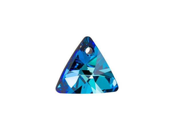 Enhance designs with geometric flair using the PRESTIGE Crystal Components 6628 12mm triangle pendant in Crystal Bermuda Blue. The triangular shape of this pendant is full of versatility. You can use it in demurely sophisticated looks or opulent eye-catchers. Try them in chandelier earrings, bold layered necklaces or more simple designs. It's sure to capture the imagination, thanks to its sparkling facets. This pendant displays a deep blue color that lights up from within aquatic character.Sold in increments of 6