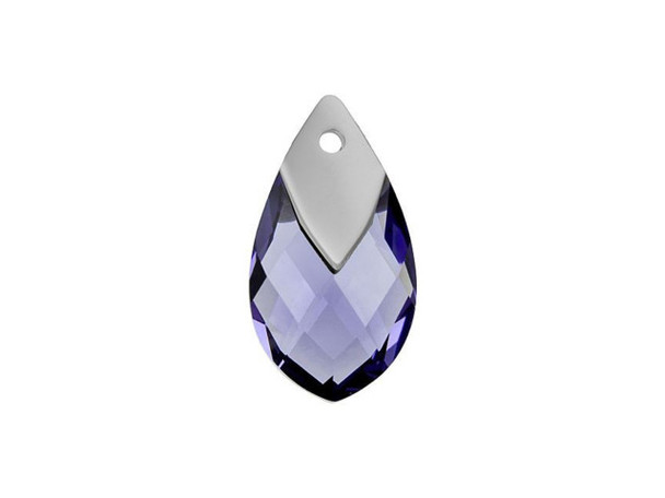 Icy purple beauty fills this PRESTIGE Crystal Components pendant. This elegant pear-shaped pendant features a brilliant multilayered cut and a pressed cavity on top with a coating that looks like a metal frame. The metallic coating will make a wonderful complement to rhodium-colored clasps, pinch bails, loops, and more. With this pendant, you don't have to glue a metal cap and you'll save time designing. It offers a quick and easy application with a sophisticated and refined look.