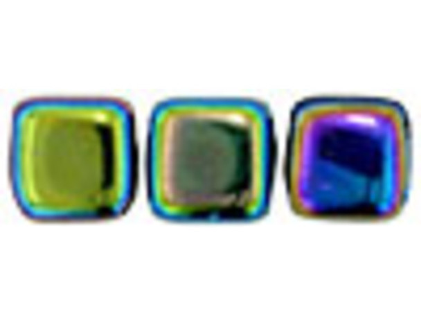 CzechMates Glass 6mm Jet Double-Sided AB Two-Hole Tile Bead Strand