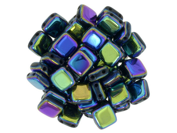 CzechMates Glass 6mm Jet Double-Sided AB Two-Hole Tile Bead Strand