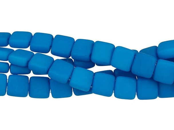 CzechMates Glass 6mm Neon Electric Blue Two-Hole Tile Bead Strand
