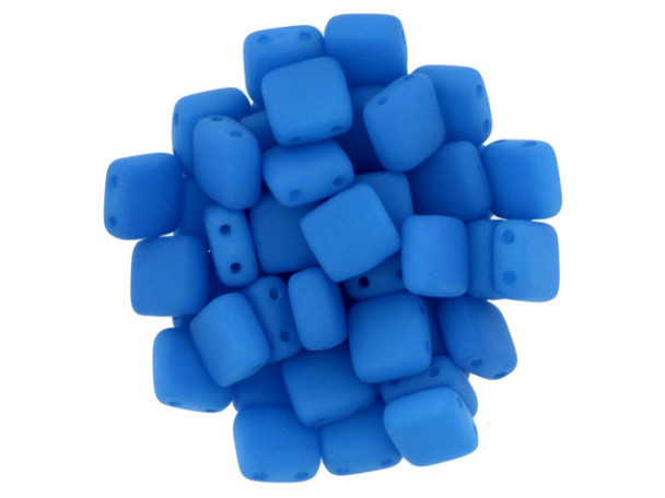 CzechMates Glass 6mm Neon Electric Blue Two-Hole Tile Bead Strand