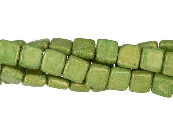 CzechMates Glass 6mm Pacifica Avocado Two-Hole Tile Bead Strand