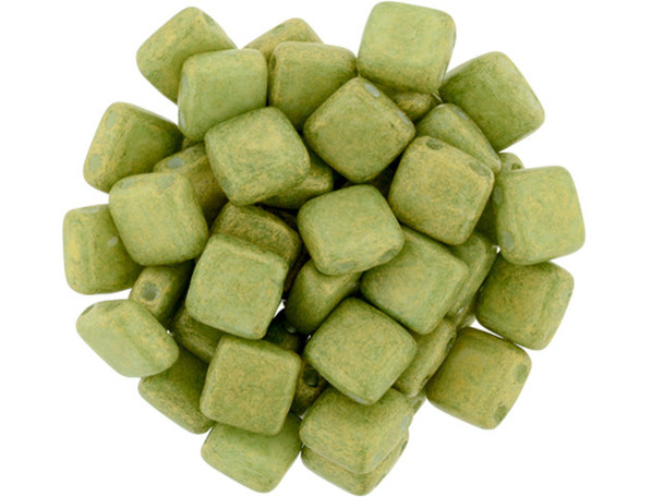 CzechMates Glass 6mm Pacifica Avocado Two-Hole Tile Bead Strand