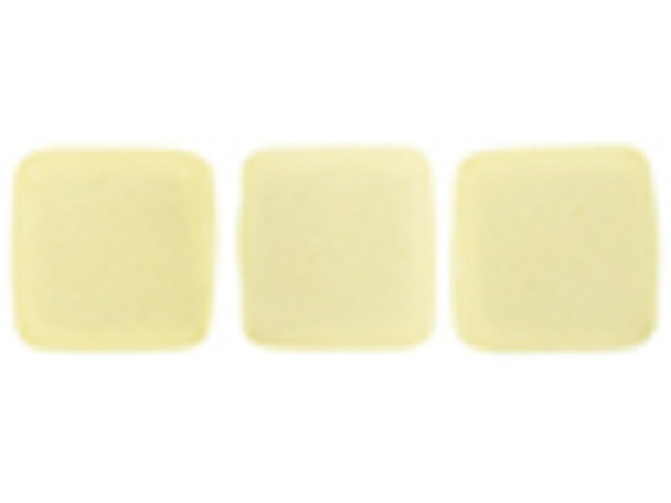 CzechMates Glass 6mm Sueded Gold Lamé Opaque White Two-Hole Tile Bead Strand