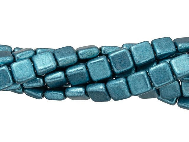 CzechMates Glass 6mm ColorTrends Saturated Metallic Quetzal Green 2-Hole Tile Bead (50pc Strand)