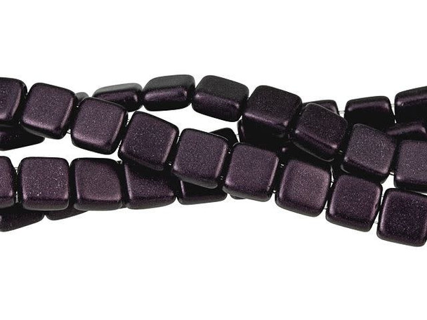 CzechMates Glass 6mm Metallic Suede Dark Plum Two-Hole Tile Bead Strand