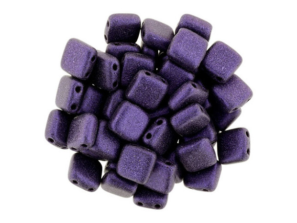 CzechMates Glass, 2-Hole Square Tile Beads 6mm, Metallic Purple Suede