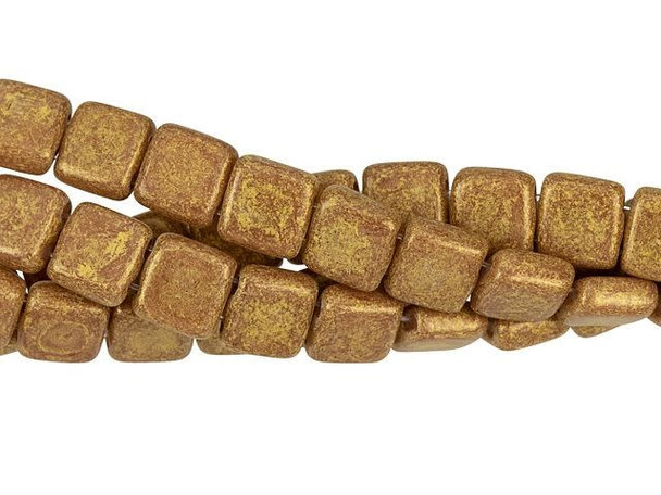 CzechMates Glass 6mm Pacifica Macadamia Two-Hole Tile Bead Strand