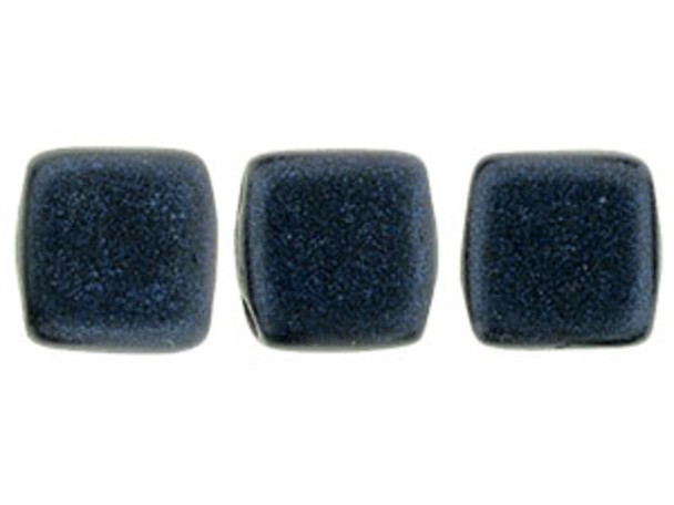 CzechMates Glass 6mm Metallic Suede Dark Blue Two-Hole Tile Bead Strand