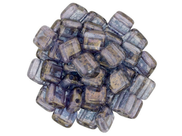 CzechMates Glass 6mm Crystal Moon Dust Two-Hole Tile Bead Strand
