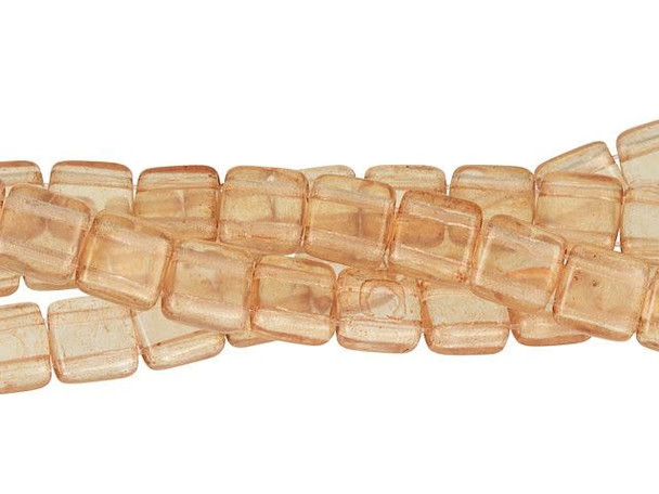 CzechMates Glass 6mm ColorTrends Transparent Warm Taupe Two-Hole Tile Bead Strand