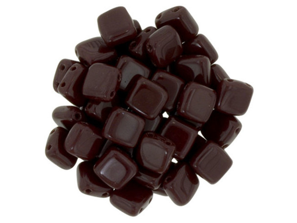 CzechMates Glass 6mm Opaque Red Two-Hole Tile Bead Strand