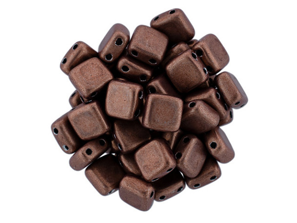 CzechMates Glass 6mm ColorTrends Saturated Metallic Autumn Maple Two-Hole Tile Bead Strand