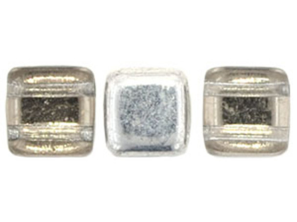 CzechMates Glass 6mm Silver 1/2 Coat Two-Hole Tile Bead Strand
