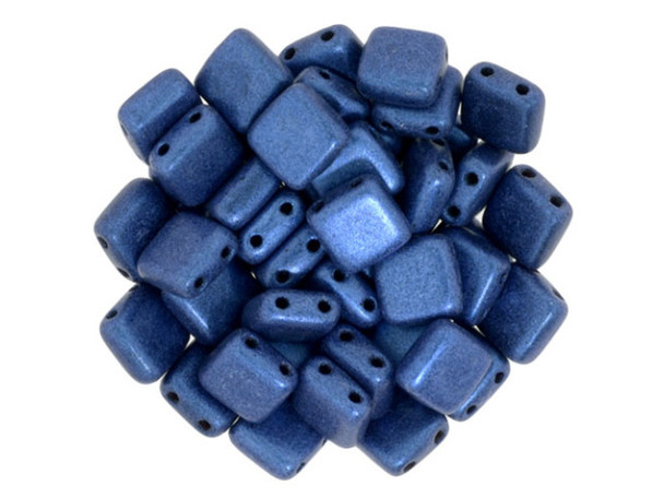 CzechMates Glass, 2-Hole Square Tile Beads 6mm, Metallic Blue Suede