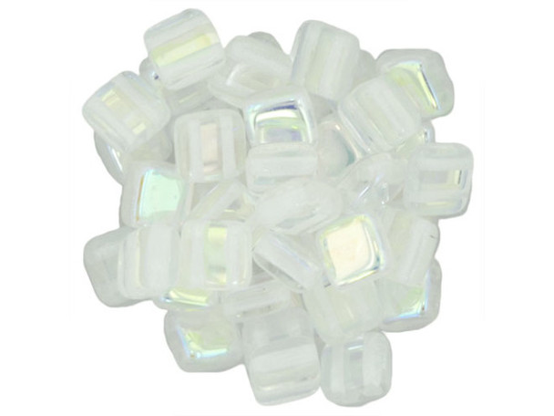 CzechMates Glass 2-Hole Square Tile Beads 6mm - Crystal AB