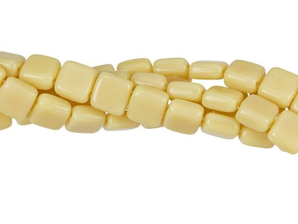 CzechMates Glass 6mm Opaque Lt Beige Two-Hole Tile Bead Strand