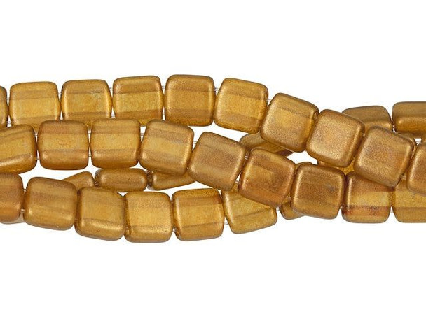 CzechMates Glass 6mm Halo Sandalwood Two-Hole Tile Bead Strand