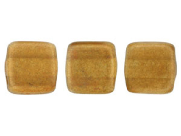 CzechMates Glass 6mm Halo Sandalwood Two-Hole Tile Bead Strand