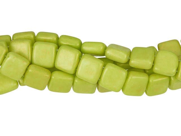 CzechMates Glass 6mm Pacifica Honeydew Two-Hole Tile Bead Strand