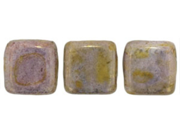 CzechMates Glass 2-Hole Square Tile Beads 6mm Opaque Gold / Smokey Topaz Luster