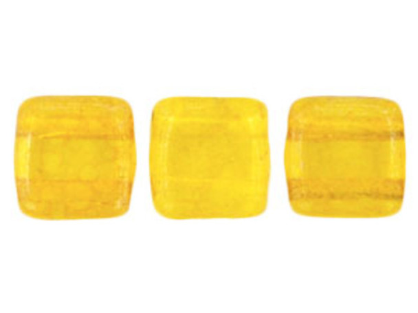 CzechMates Glass 6mm Lemon Stardust Two-Hole Tile Bead Strand