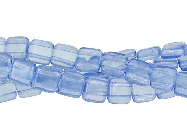 CzechMates Glass 6mm ColorTrends Transparent Airy Blue Two-Hole Tile Bead Strand