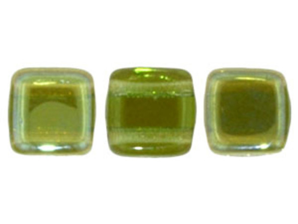 CzechMates Glass 6mm Prairie Green Celsian Two-Hole Tile Bead Strand