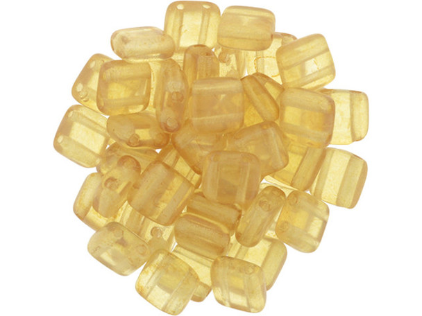 CzechMates Glass 6mm ColorTrends Transparent Spicy Mustard Two-Hole Tile Bead Strand