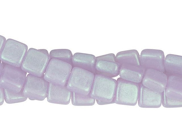 CzechMates Glass 6mm Aqua Glow Milky Alexandrite Two-Hole Tile Bead Strand