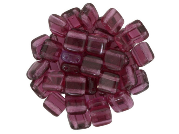 CzechMates Glass 6mm Fuchsia Two-Hole Tile Bead Strand