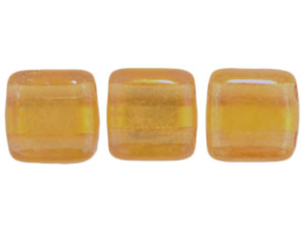 CzechMates Glass 6mm Gold Marbled Topaz Two-Hole Tile Bead Strand