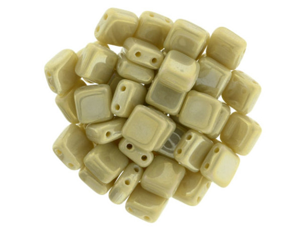 CzechMates Glass 6mm Brown Iris French Beige Two-Hole Tile Bead Strand