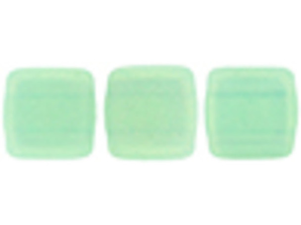 CzechMates Glass 6mm Sueded Gold Milky Aquamarine Two-Hole Tile Bead Strand