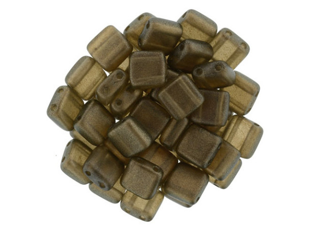 CzechMates Glass 6mm Burnt Umber Two-Hole Tile Bead Strand Halo