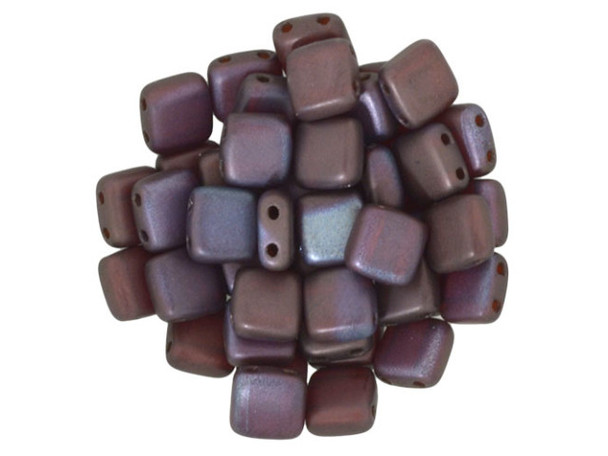 CzechMates Glass 6mm Siam Matte Vega Two-Hole Tile Bead Strand