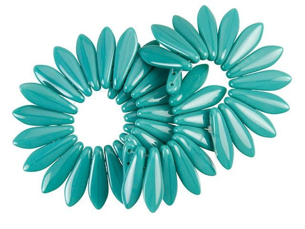 CzechMates Glass 16 x 5mm Gulf Turquoise Two-Hole Dagger Bead (50pc Strand)