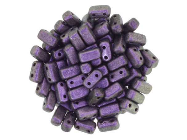 CzechMates Glass, 2-Hole Rectangle Brick Beads 6x3mm, Black Currant Polychrome